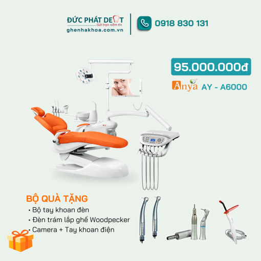 Ghế nha khoa ANYA AY-A6000 có option sẵn 1 camera + 1 micromotor điện lắp ghế