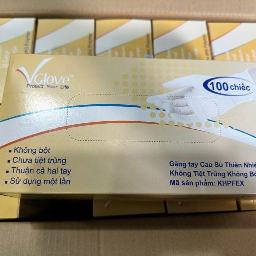 Găng tay cao su không bột Vglove phủ polymer 2 mặt