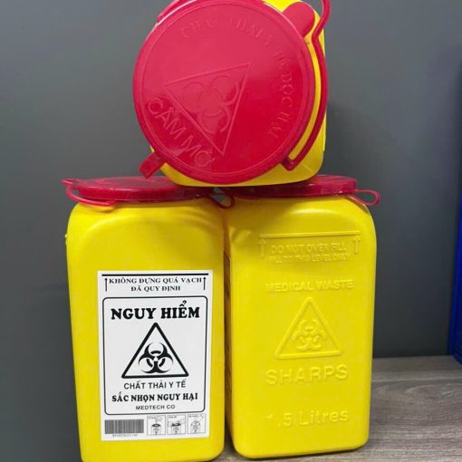 Bình nhựa huỷ kim tiêm, vật sắc nhọn dùng trong nha khoa 1.5L